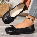 Elegant black split-toe ballet flats with bow detail in soft leather finish for women - 36 / Square Split Toe Bow Flats / Black