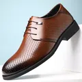 Braune, perforierte Herren-Leder-Business-Schuhe mit Schnürung, atmungsaktives Design - 37 / Hohle Lederschuhe (1685-1) / Hohl Braun