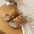 Retro brown suede cross-strap sandals with adjustable buckle and thick comfortable sole - 21 / Brown