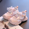 Pink girls' princess sandals with pearl bow and mesh design for summer - 26 / Pink
