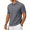 Close-up detail of a heavyweight grey polo shirt with a unique jacquard texture - Dark Gray