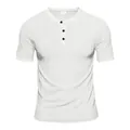 Vue de face du t-shirt Henley blanc à manches courtes avec motif gaufré - Blanc