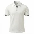 Men's retro white jacquard short sleeve polo shirt featuring a stylish zipper collar - S / Tops / White
