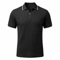 Men's vintage black textured knit polo shirt with zipper and white tipping - S / Tops / Black