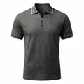 Men's stylish vintage grey jacquard polo shirt with zipper collar and short sleeves - S / Tops / Dark Gray