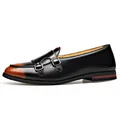 Mocasines clásicos de estilo británico con doble hebilla en cuero negro y punta marrón - 38 / Degradado Bronce