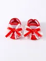 Detail shot of red baby princess shoes with white lace and ribbon bow decoration - Size 11 (Inner Length 10.5CM) / Red