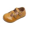 Zapatos de princesa Mary Jane amarillos para niñas con doble hebilla y diseño de suela blanda - Amarillo