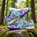 Kids' TF turf soccer shoes featuring a purple dragon pattern in a forest setting - 31 / Cool Purple