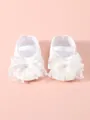 Detailed view of white newborn lace princess shoes with elegant ribbon bow decoration - Size 11 (Inner Length 10.5CM) / White