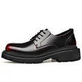 Heren Derby-laarzen met dikke zool en zwart-rode kleurverloop in klassieke Britse stijl - 38 / Lage Derby Schoenen / Zwart Rood Gradiënt