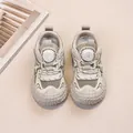 Boys' beige breathable mesh sneakers with tire-textured soles and rotary buckles - Gray
