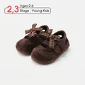Elegant brown toddler girls Mary Jane shoes featuring breathable mesh and cute bow tie - Size 22/Inner Length 14.5cm / Brown