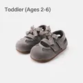 Grey toddler girls' anti-collision sandals with plaid bow and soft sole, 2-6 years - Size 22/Inner Length 14.5cm / Gray