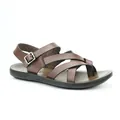Men's casual brown leather Roman thong sandals with adjustable strap and soft non-slip sole - 39 / Dark Brown