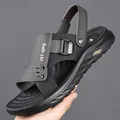 Premium black men's outdoor beach sandals with breathable straps and soft non-slip sole - Gray