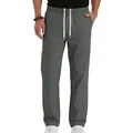 Detailed view of men's grey breathable casual straight-leg trousers with white drawstring. - Dark Gray