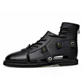 Sandalias romanas de caña alta para hombre en negro con cremallera trasera - 38 / Negro