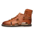 Sandalias romanas altas de color marrón vintage para hombre con cremallera trasera - 38 / Marrón Rojo