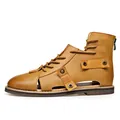 Sandalias romanas vintage para hombre de caña alta en color marrón con cremallera trasera - 38 / Amarillo