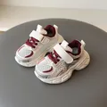 Breathable white and burgundy mesh sneakers for toddler boys with soft non-slip soles - Size 21 (Inner Length 13.5cm) / Breathable Dad Sneakers (K2501-B) / Burgundy