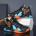 High-top boys' basketball shoes featuring breathable mesh in black and vibrant orange - 31 / Black Orange Floral