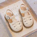 Stylish white closed-toe Roman sandals for girls featuring a soft non-slip sole - Off White