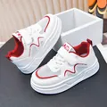 Breathable children's white mesh sneakers with red accents and velcro closure - 26 / Red