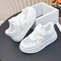 All-white breathable mesh children's sneakers featuring soft soles and velcro straps - 26 / White