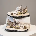 Boys corrective outdoor sandals with rotary dial lace system in beige and brown - 27 / Khaki