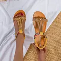 Sandales d'été jaunes à la mode avec bride élastique et décor floral en strass - 35 / Jaune