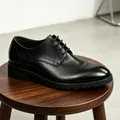 Classic black genuine leather business shoes for men with elegant lace-up design - 37 / Washed Black
