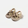Toddler non-slip outdoor summer sandals in beige and brown color-block with button detail - Size 19 (14.5cm) / Apricot (52226)
