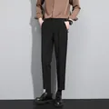 Professional slim fit black cropped dress pants for men with business stretch fabric - S / Bottoms / Black