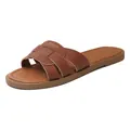 Elegante sandalia plana marrón con tira trenzada para niña en estilo casual de verano - 36 / Marrón/Naranja