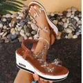 Stylish brown wedge sandals featuring sparkling rhinestone butterflies and transparent straps - Dark Brown