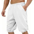 Detailed view of medieval Viking style men's white shorts with side lacing details - S / Bottoms / White