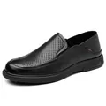 Atmungsaktive schwarze Herren Slipper aus Leder, Business Casual Slipper zum Reinschlüpfen - 38 / Schwarz