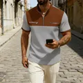 Detailed macro view of men's two-tone waffle knit shirt with half-zip neck and zipper pockets - S / Tops / Light Gray