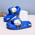 Blue non-slip children's slides featuring a stylish cartoon character and Meh text logo - 24 / Sapphire Blue