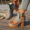 Sandalias de mujer con tacón grueso y plataforma, con hebilla, color azul grisáceo - 36 / Gris