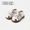 Silver baby sandals with lace bow and soft sole for girls aged 7 months to 3 years. - Size 16 (Inner Length 12.5cm) / Silver Bowknot Lace Style (2867)