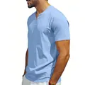 T-shirt da uomo azzurra elegante con scollo a V, maniche corte, vestibilità jersey casual - Azzurro