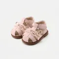 Pink baby girl lace closed-toe toddler sandals with sweet bow decoration and soft sole - Size 16 / Inner 12.5cm / Pink Bowknot Lace Style (2867)