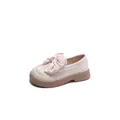 Mocassins élégants en cuir beige pour filles avec grand nœud et talon épais style chic - Beige