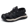 Men's black outdoor sports sandals with dial lace system and closed-toe protection - 38 / Black