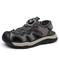 Men's athletic closed-toe summer sandals in grey and black with quick-adjust dial lace - 38 / Gray