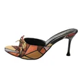 Mules élégantes à talons hauts avec imprimé géométrique, nœud et bout ouvert pour femmes - 35 / Marron