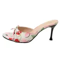 Mules à talons hauts style français avec imprimé floral et nœud - 35 / Beige