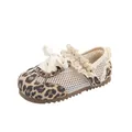 Atmungsaktive Baby-Lauflernschuhe mit Leopardenmuster und Spitze für Mädchen - Khaki